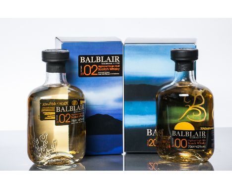 BALBLAIR 2000
Highland Single Malt Scotch Whisky. Bottled in 2010.
70cl. 43% vol. In carton. 
BALBLAIR 2002
Highland Single M