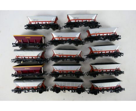 Hornby - Bachmann - A group of 12 x unboxed OO gauge HAA Hopper wagons in grey and brown # R238 and 2 x HEA Hopper wagons in 