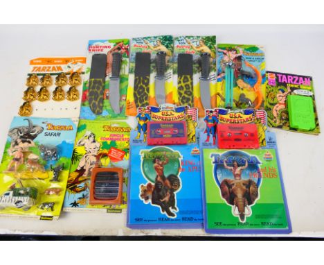 Mattel - Fleetwood - Invicta - A collection of vintage 'Tarzan' themed carded plastic toys and ephemera. Lot includes a Fleet