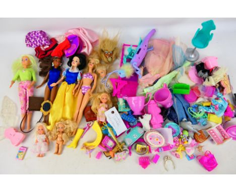 Mattel - Barbie - A group of Barbie and similar dolls with some accessories and additional clothing. The items show signs of 