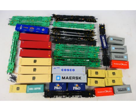 Bachmann - Dapol - A collection of unboxed OO gauge Twin Intermodal Bogie Wagons # 37310, # 37311, # 37312, # 37302, # 37304,