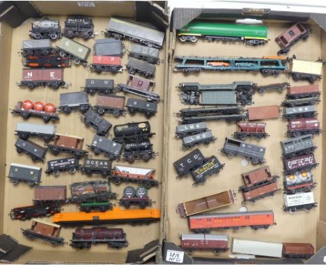 Collection of Hornby, Mainline, Lima, Jouef and Tri-ang OO/HO gauge freight carriages, vans, wagons and tankers. (2 Trays)