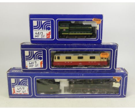 Three Jouef HO gauge locomotives to include 8256 Pacific 4-6-2 K 72 SNCF, 8857 SBB Swiss Federal Railways Electric locomotive