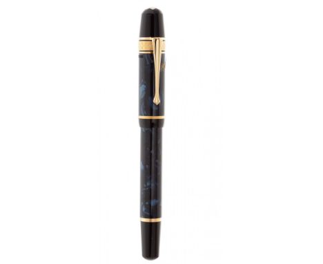 MONTBLANC FOUNTAIN PEN "EDGAR ALLAN POE".Barrel in blue and black marbled resin.Nib made of 18 Kts. gold.Limited edition.No b