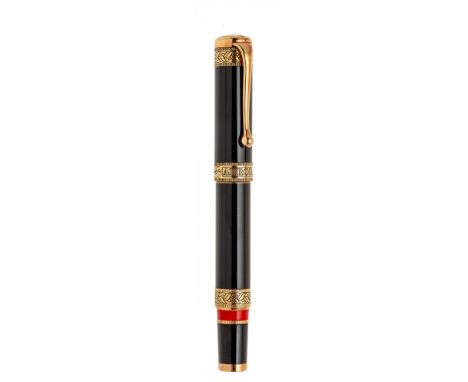 AURORA "DANTE INFERNO" FOUNTAIN PEN LIMITED EDITION.Black resin barrel and gold trimmings.Nib in 18 Kts. gold.Limited edition