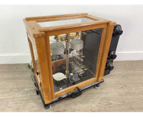 SET OF VINTAGE POWDER SCALES BY STANTON OF LONDON,model BA 9, bearing labels and cased with power unit