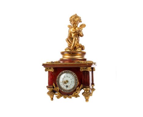 LATE 19TH CENTURY FRENCH ORMOLU AND FAUX TORTOISESHELL BOUDOIR TIMEPIECE,with one train thirty hour movement, the white ename