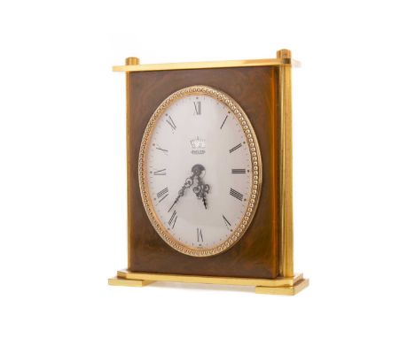 RECITAL EIGHT DAY DESK CLOCK BY JAEGER,the oval dial set with Roman numerals and calendar aperture, with alarm function, 11cm