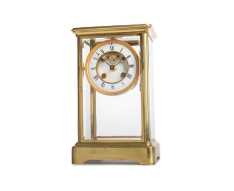 LATE 19TH/EARLY 20TH CENTURY MANTEL CLOCK,with two train eight day movement striking on a bell, the white enamel dial set wit