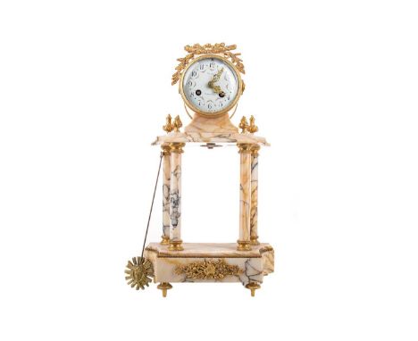 LATE 19TH CENTURY FRENCH MANTEL CLOCK BY CHENU OF CHARLEVILLE,veined marble and gilt brass with cast surmount, the floral dec