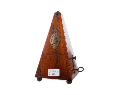 METRONOME DE MAELZEL LONDON,19th century, of pyramid form and rosewood cased, bearing plaque to front, 24cm high