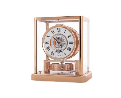 JAEGER-LeCOULTRE ATMOS CLASSIC MOON PHASE CLOCK,serial no. 762079, 15 jewel movement, the white enamel chapter ring set with 