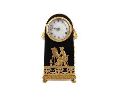FRENCH EMPIRE EBONISED DOMED MANTLE CLOCK,with Neo-Classical ormolu mounts, the white enamel dial set with Roman numerals, un