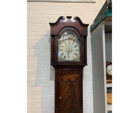 An early 19th century mahogany longcase clock with arched painted dial and 8 day movement 