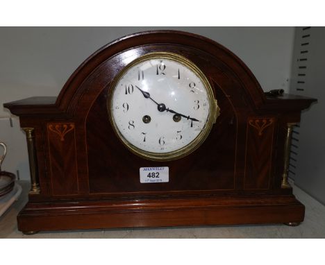 An early 20th century mahogany cased mantel clock, 8 day movement striking on gong 