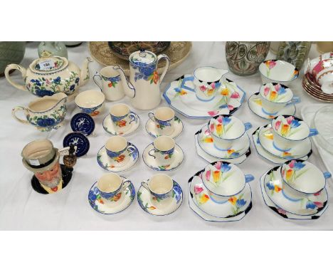 A Paragon Art Deco 17 piece part tea set "Tulip" pattern (1 cup and 2 saucers a.f.); a Corona Art Deco "Langtree" 15 piece co