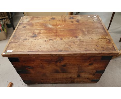 A 19th century metal bound pine trunk 