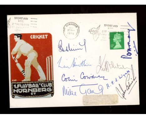 Cricket:1986 Cricket cover signed by 8 England players including 6 Captains - Bob Willis, Len Hutton, Colin Cowdrey, Mike Gat