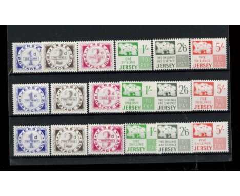 Jersey Postage Dues: 1969 set U/M x 3 sets. SG D1-6 Cat £84 (18)