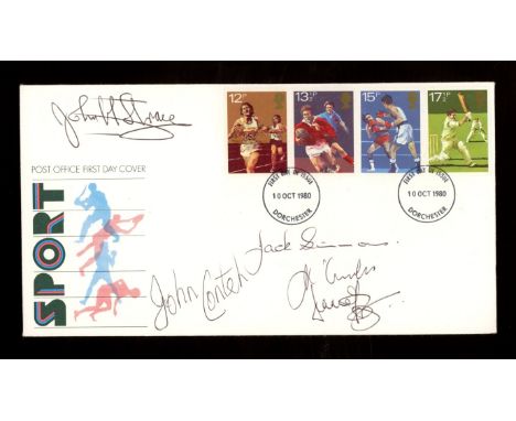 1980 Sport Post Office FDC signed by Boxers John Stracey &amp; John Conteh + Cricketers Jack Simmons, Jim Coombes &amp; Warre