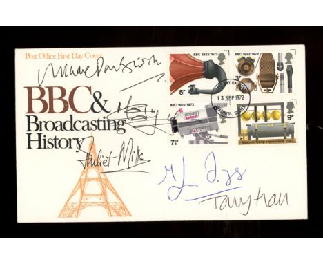 1972 BBC Post Office FDC signed by Melvyn Bragg, Tony Hall, Michael Parkinson, Juliet Mills &amp; Max Caulfield. Unaddressed,