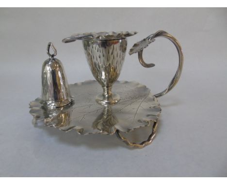 Hukin & Heath silver plated candlestick and snuffer of naturalistic form