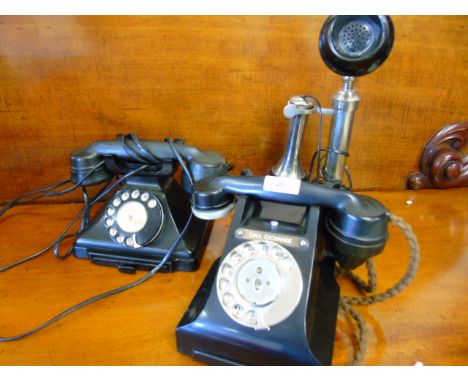 Candle stick telephone and 2 vintage bakelite dial telephones