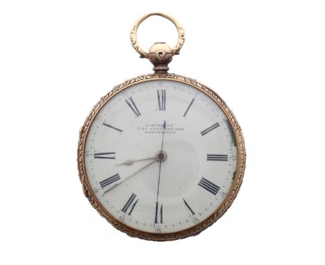 Victorian 18ct fusee lever pocket watch with centre seconds, Chester 1867, three quarter plate movement with stop work lever,