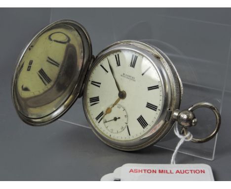 H. Samuel silver lever hunter pocket watch, Birmingham 1915, signed movement, no. 51590, dust cover, signed dial with Roman n