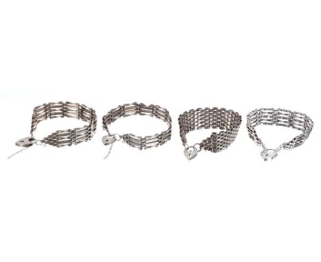 Four silver gate bracelets, each with padlock clasp, 76.8gm (4)