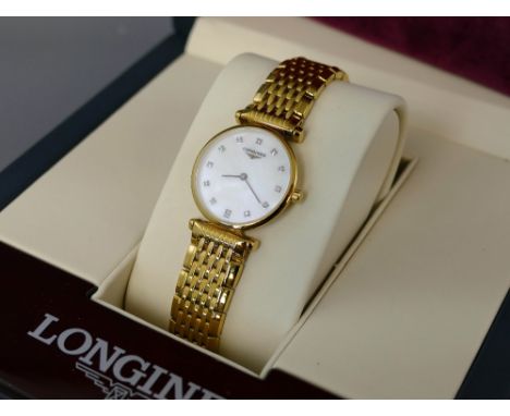 Longines La Grande Classique gold plated lady's bracelet watch, ref. L4 209 2, circular mother of pearl dial with diamond mar