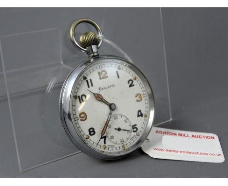 Helvetia British Military Army issue chrome cased lever pocket watch, signed 32A movement inscribed 'General Watch Co Switzer