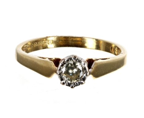 18ct solitaire round brilliant-cut diamond ring, 0.20ct, clarity SI, colour L/M, 2.8gm, ring size J/K