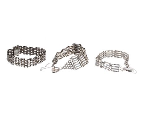 Three silver gate bracelets, 75.5gm (3)