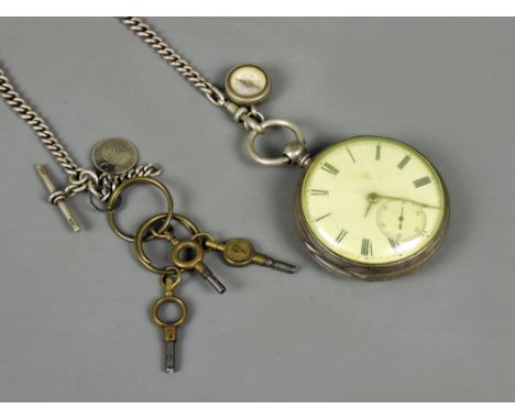 Silver lever pocket watch, Birmingham 1874, the movement signed Mabbett, Salisbury, no. 14102, dust cover, the dial with Roma