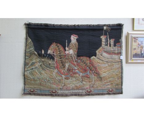 A 20th century Italian loom woven tapestry, of a Nobleman on horseback, possibly a Medici