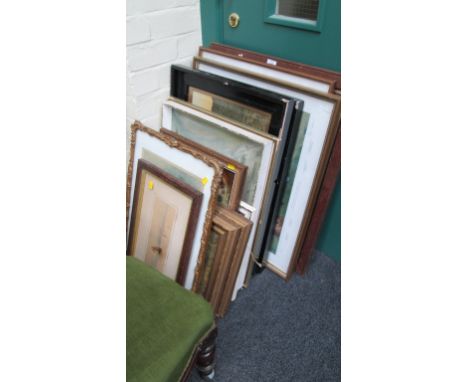 A good mixed lot of 19th century and later pictures and prints, including a pair of 1940s oil landscapes signed Rogers, a pen