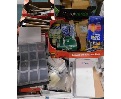 A large quantity of screws, nails, tools accessories etc.