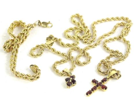 A 9ct gold necklace and bracelet, the 9ct gold fancy link necklace set with 9ct gold garnet floral pendant, an 18ct gold garn