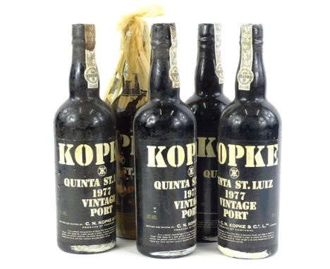 Five bottle of Kopke 1977 vintage port.