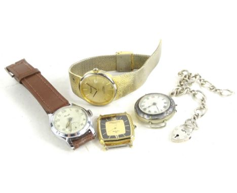 Various wristwatches and jewellery, to include a silver charm bracelet, 14.1g,  a Solvil et Titus watch head, silver plated a
