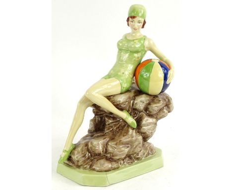 A Peggy Davies ceramic figure, Bathing Belle, modelled by Andy Moss, the title etc., scratched out, 22cm H. (AF)