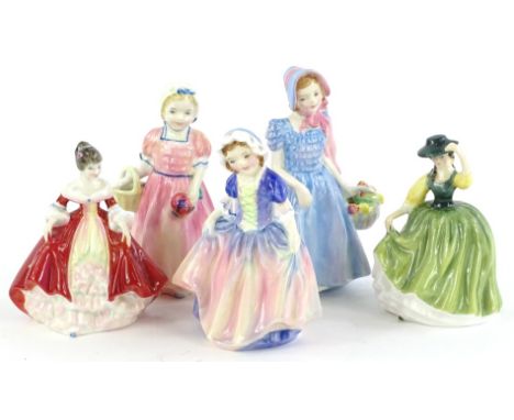 Five Royal Doulton porcelain ladies, Tinkerbell, Dinky Do, Wendy, Southern Belle and Buttercup.