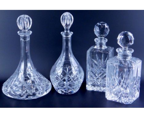 Various 20thC cut glass decanters, to include a ships decanter and stopper, and two square section examples.