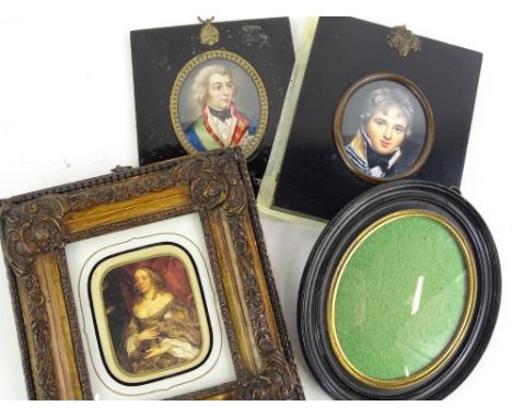 A miniature portrait of Admiral Smith, a printed miniature of a lady in an elaborate frame, etc.
