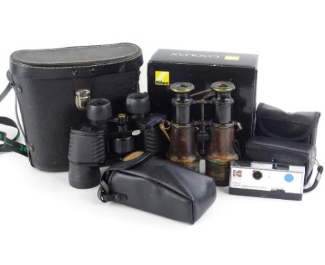 A collection of cameras etc., to include a Nikon Coolpix S51 digital camera, Vista binoculars, field binoculars stamped Lemai