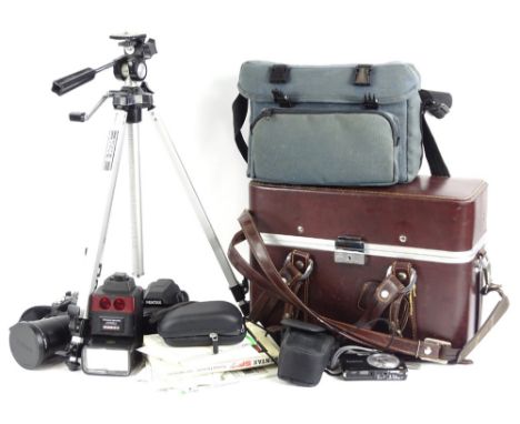 A quantity of cameras and camera equipment, to include Pentax digital, Canon digital, Sat Nav etc.