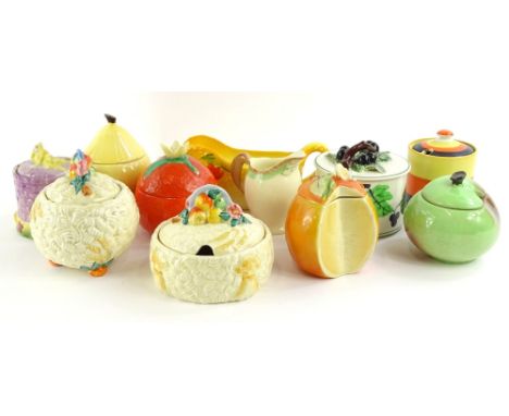 Various ceramics, to include Carltonware, marmalade pot and cover, two similar Clarice Cliff examples etc.