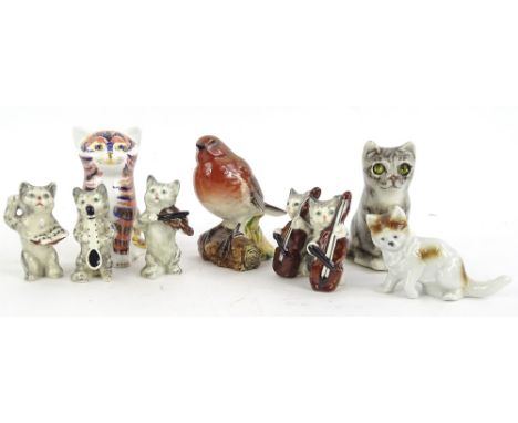 A collection of ceramic cats etc., to include a Royal Crown Derby Imari cat paperweight, a studio pottery Winstanley type cat