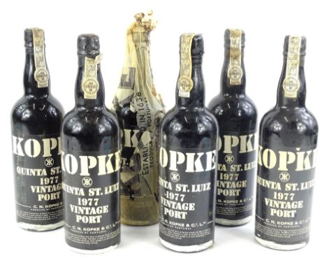 Six bottles of Kopke 1977 vintage port.